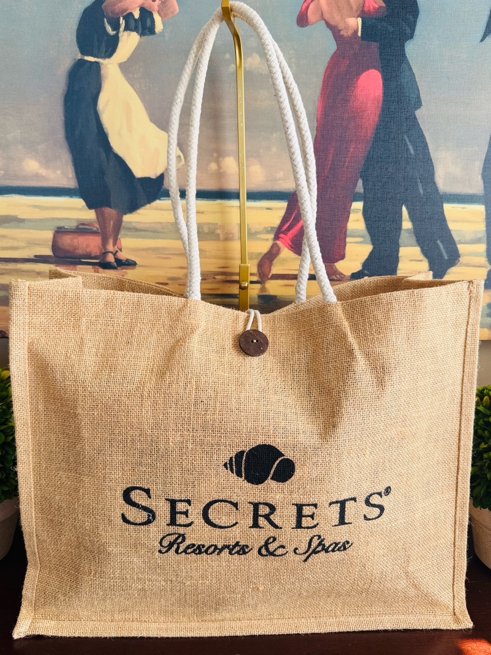 JUTE 🐚SECRETS Resorts & Spas🐚 ROPE HANDLE TOTE BAG 🌟NEW🌟